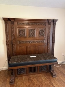 Antique Carved Wood King/Queen Headboard And Bench. Wood From Holland.