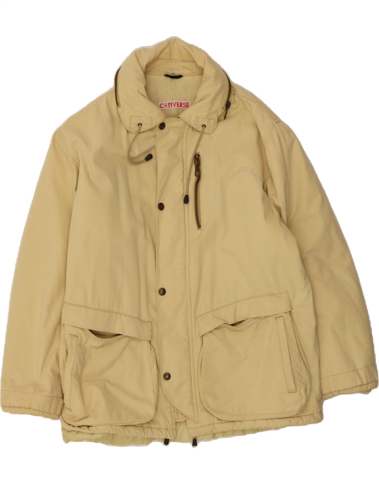 CONVERSE Mens Medium Yellow Hooded Windbreaker Jacket UK 38 AV01-image