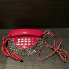 Vintage Columbia Landline Clear Clam Shell Red Telephone Untested w/cord