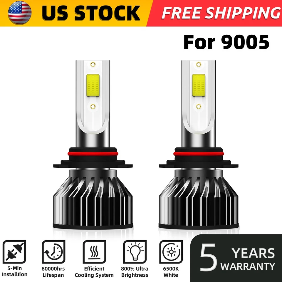 For Toyota Camry 2000-2018 9005/HB3 LED Headlight Bulbs Kit High/Low Beam 6000k - Image 2 of 4