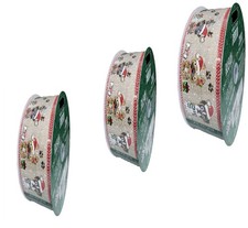 3PKKirkland Wire Edged Christmas Puppy Burlap Ribbon 50yards X 2.5inch