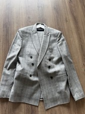 REISS Men’s Grey Check 2 Piece Double-Breasted Suit 40" Chest 32" Waist