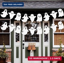 2 Pack Glittery Halloween Hanging Ghost Banners Halloween Party White Ghost Garl