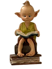 Miniature Fairy Garden / Terrarium Statue 3" Garden Pixie Elf Reading a Book