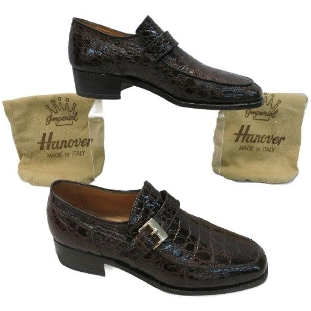 Vintage Hanover Exotic Alligator Monk Strap Loafers Brown 