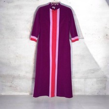 Vintage Vanity Fair Velour Maxi Robe Zip Housecoat Pockets Striped Purple Sz 10