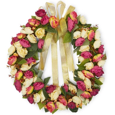 Valentine's Day Wreath for Front Door Outside Hanging, Rose with Ribbon  13.3''