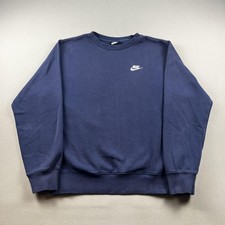 Nike Sweatshirt Mens Small Navy Blue Club Fleece Crewneck Swoosh Logo Sportswear