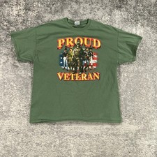 Proud Veteran Shirt Mens XL Gildan Heavy Cotton Military USA Flag Graphic Tee