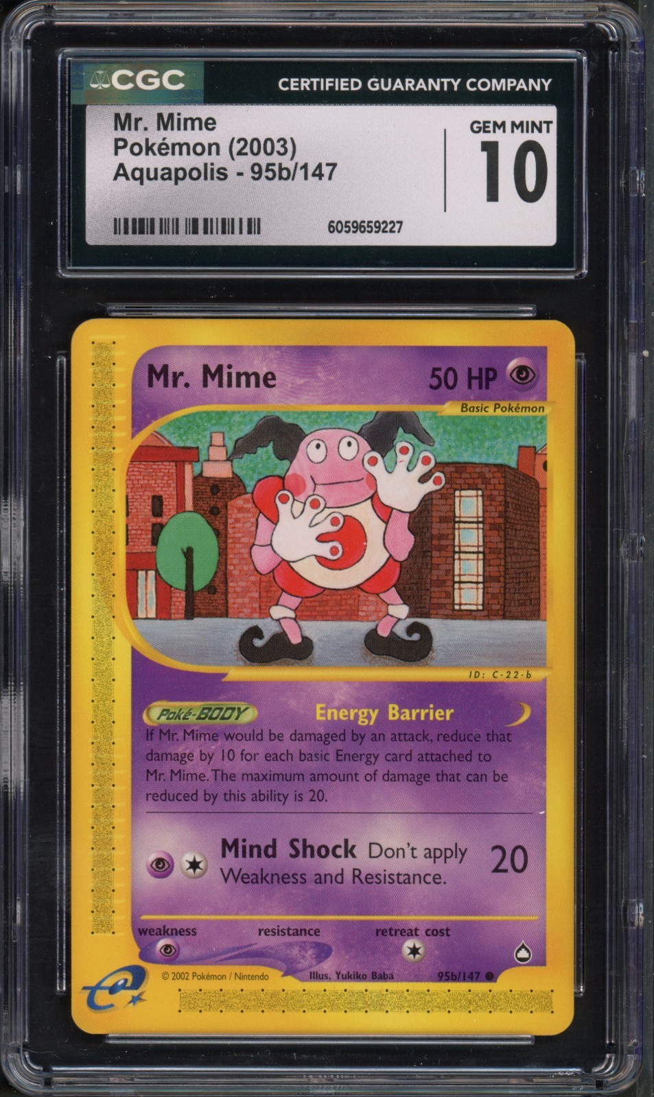 Pokemon CGC 10 Gem Mint Aquapolis Common Mr. Mime 95B/147