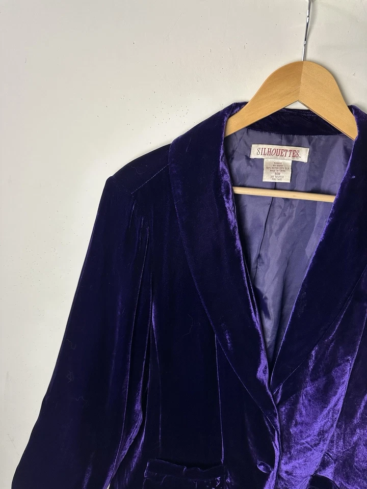 Vtg Purple Velvet Blazer Jacket Pockets Classic Holiday Fairy Whimsy 90s Y2K 14W - Image 3 of 4