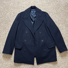 Polo Ralph Lauren Academy Classic Wool  Black Pea Coat, Double Breasted Medium
