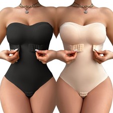 Womens Strapless Bra Shapewear Bodysuit Tummy Control Thong Body Shaper Tube Top