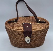 Vintage Jana Wicker Woven Basket Purse Nantucket Style Handbag 50s Mid Century