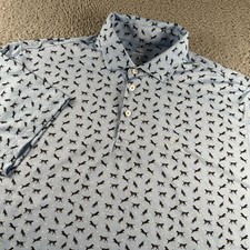 Rhoback The Lab Polo Shirt Mens L Dog Print Performance Light Blue Stretch