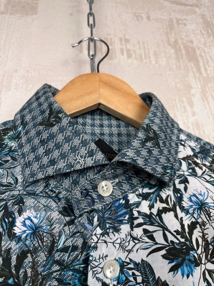 Camisa de vestir Billionaire italiana de alta costura floral manga larga para hombre talla 41/16 Foto 3 de 4