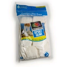 1998 Fruit of the Loom 6 prs Ladies White Socks Size 10-12 Sport Gear Vtg USA