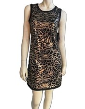 VINCE CAMUTO Black/Gold "Chic" Sequined Print Shift Cocktail Dress ( Sz-4 ) NWT