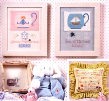 Cricket Collection LITTLE CUP 4 Cross stitch Charts Only ~ birth samplers