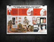 Soviet Russian Civil Defense Poster Chemical Defense Suit AKM Kalashnikov #09