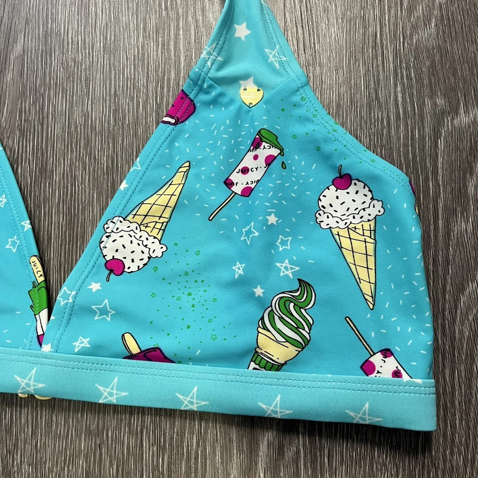 NUEVO CON ETIQUETAS Juicy Couture Niñas Jóvenes Talla 16 Azul Claro Helado Bikini Halter Top Y2K Foto 4 de 4