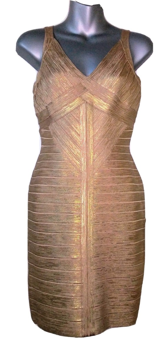 TERANI COUTURE METALLIC GOLD BANDAGE DRESS BODYCON PARTY COCKTAIL EVENING  SZ 6 | eBay
