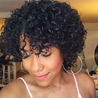 Afro Women's Short Curly Bob Pixie Black Wigs Brazilian Real Human Hair Bob Wigs