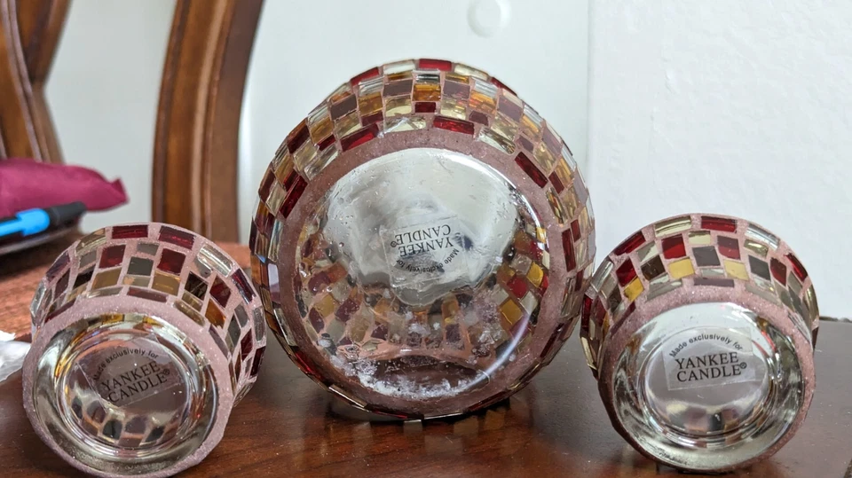 Yankee Candle Mosiac rectángulos quemador de tarta en rojos, marrones y dorados 3 piezas Foto 3 de 4