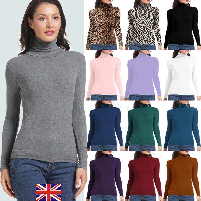 UK Women Turtle Neck Jumper Polo Neck Top Long Sleeve Underlay Casual Plus Size
