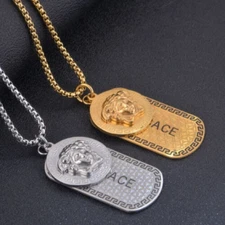 Dog Tag Mythology Gorgon Italian Fashion Greek Symbol Stainless Steel Necklace