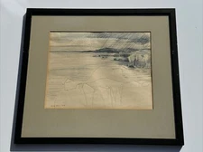 FRITZ FAISS DRAWING MID CENTURY COAST BEACH ABSTRACT EXPRESSIONISM GERMAN FAMOUS