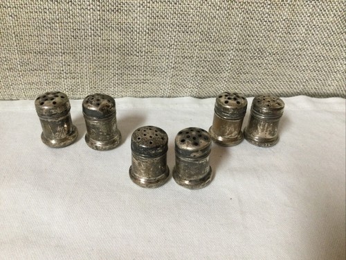 ANTIQUE RARE 1" MINI SALT & PEPPER SHAKERS STERLING SILVER STAMPED - Picture 10 of 14