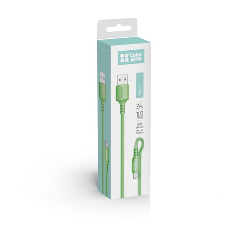 Ladekabel ColorWay USB - Type-C (weiches Silikon) 2,4A 1m grün/lila/gelb - Bild 16 von 25