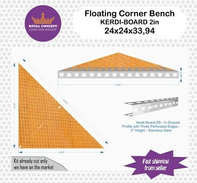 SCHLÜTER Shower Floating Bench - Schluter Kerdi-Board 2" with Stainless Steel - Face 34in