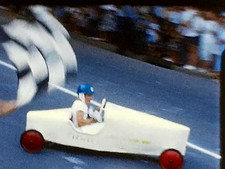 8mm Film Soap Box Derby Late 1960 Home Movie Cars Kids Checkered Flag Crowd
