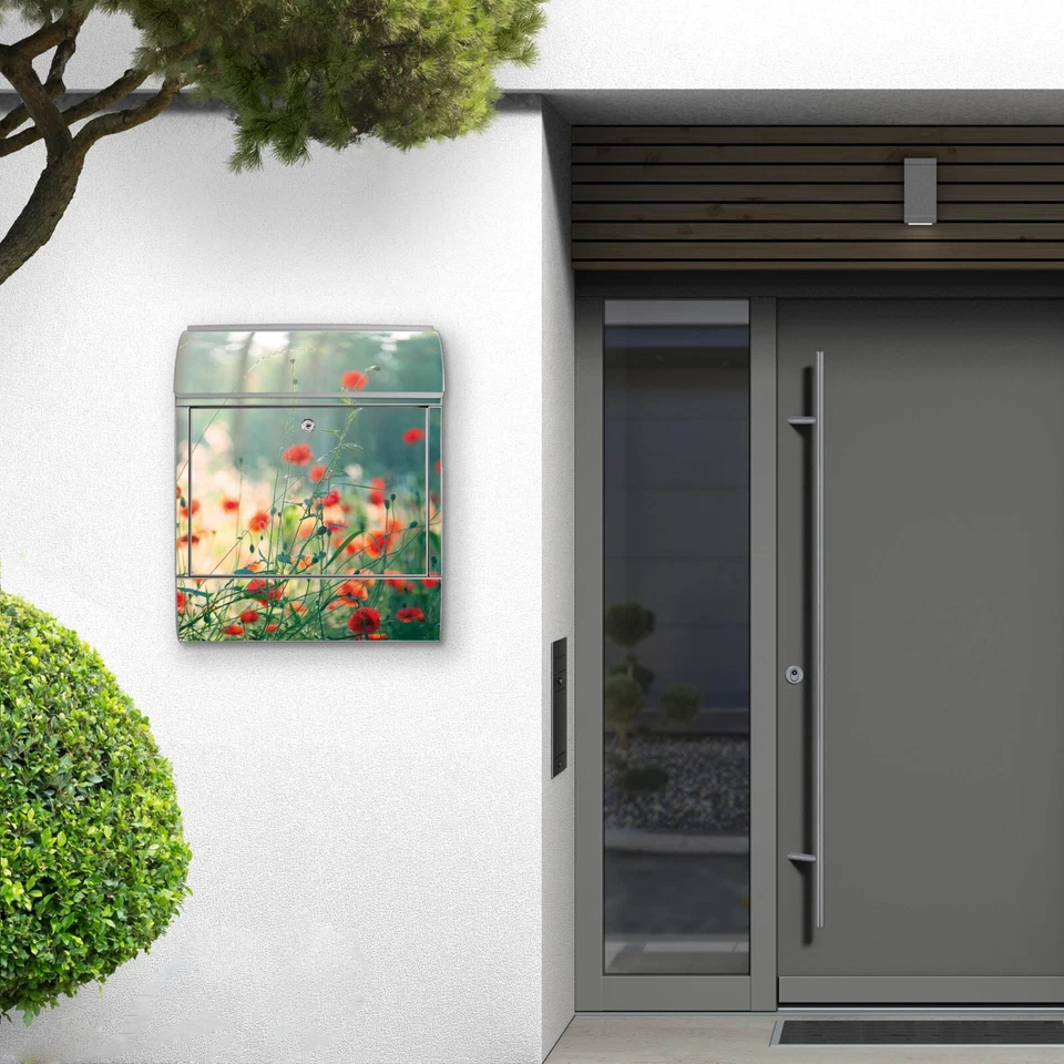 Design Briefkasten Mailbox mit eigenem Namen und Zeitungsfach Motiv Waldmohn - Bild 4 von 4