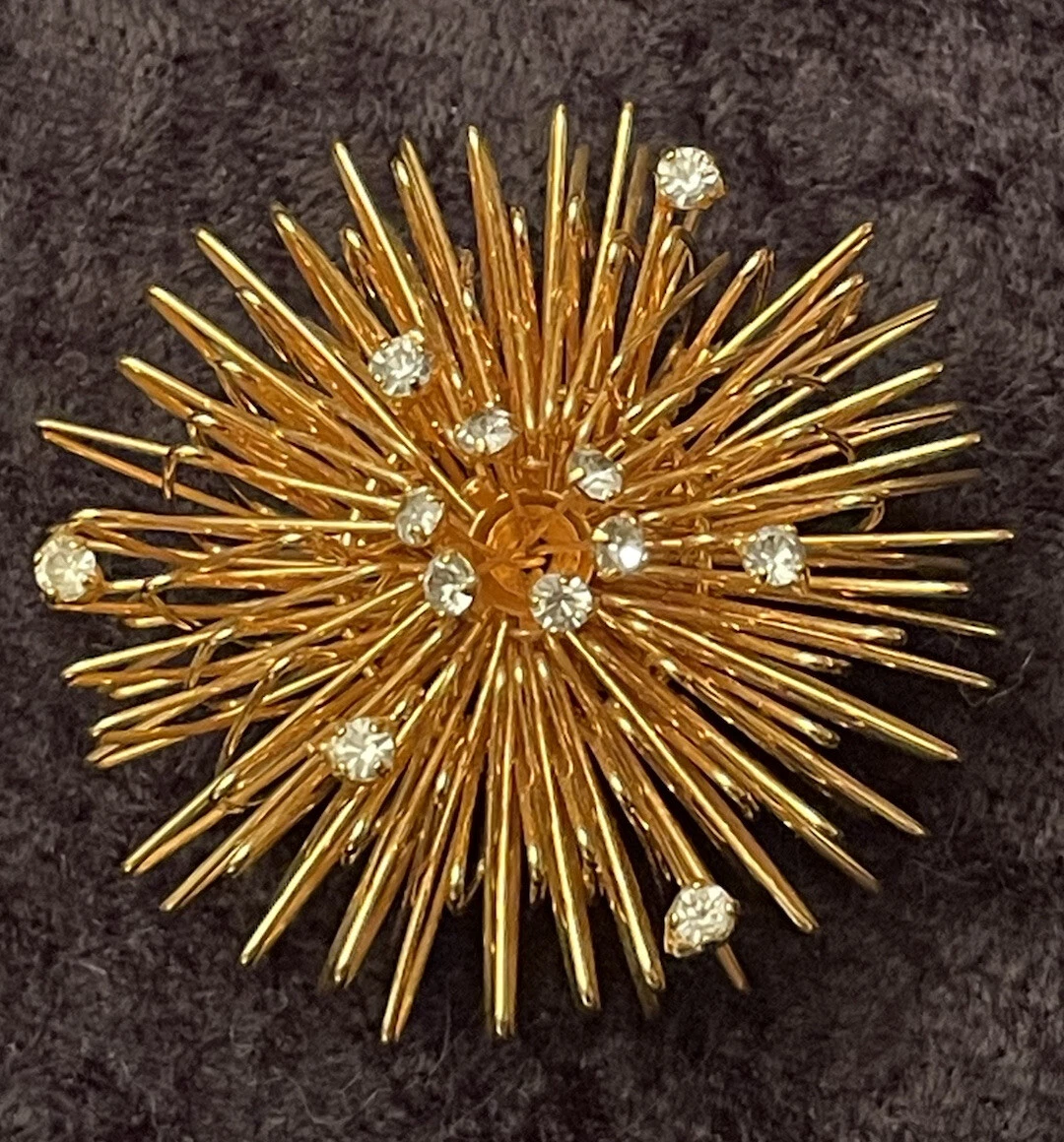Vintage ATOMIC Brooch Gold Tone Wire MCM Dimensional Starburst Pin