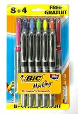 BIC Marking Permanent Markers Soft Grip Ultra Fine Point Assorted Colors 8+4 Pc.