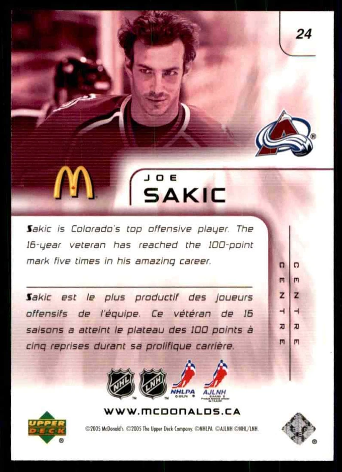 2005-06 Upper Deck McDonald's Joe Sakic #24 - Image 2 of 2