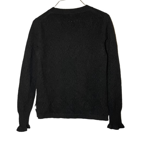J Crew Women Size XXSmall 100% Cashmere Crewneck Sweater Pointelle Stitch Black - Picture 8 of 14