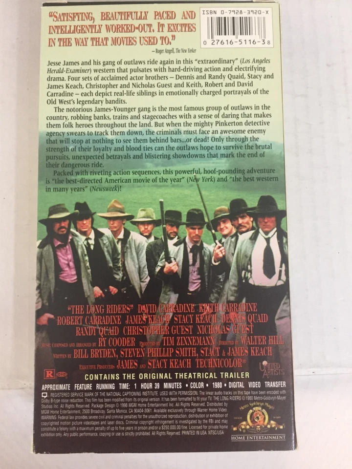 The Long Riders Dennis Quaid VHS tape Ships Same Day With Tracking Foto 2 de 2