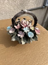 Vintage Capodimonte Porcelain Italy Flowers Basket 7" Marked