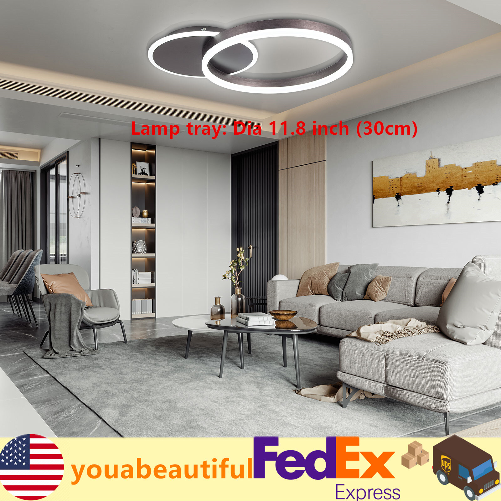 Modern LED Chandelier Round Ceiling Light Dimmable Pedant Lamp Bedroom