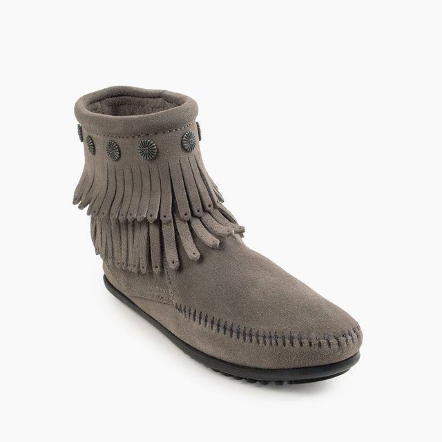 Women's Grey Double Fringe High Top Moccasin Boot 691T eBay