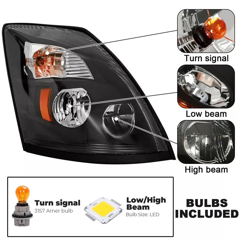 For Volvo VNL 2004-2018 Truck Black LED Headlights Headlamps Left+Right - Image 2 of 4