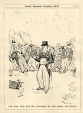 Rare 1930 BRITISH Cartoon "THE MAN WHO ATE HIS LUNCHEON IN THE ROYAL ENCLOSURE"