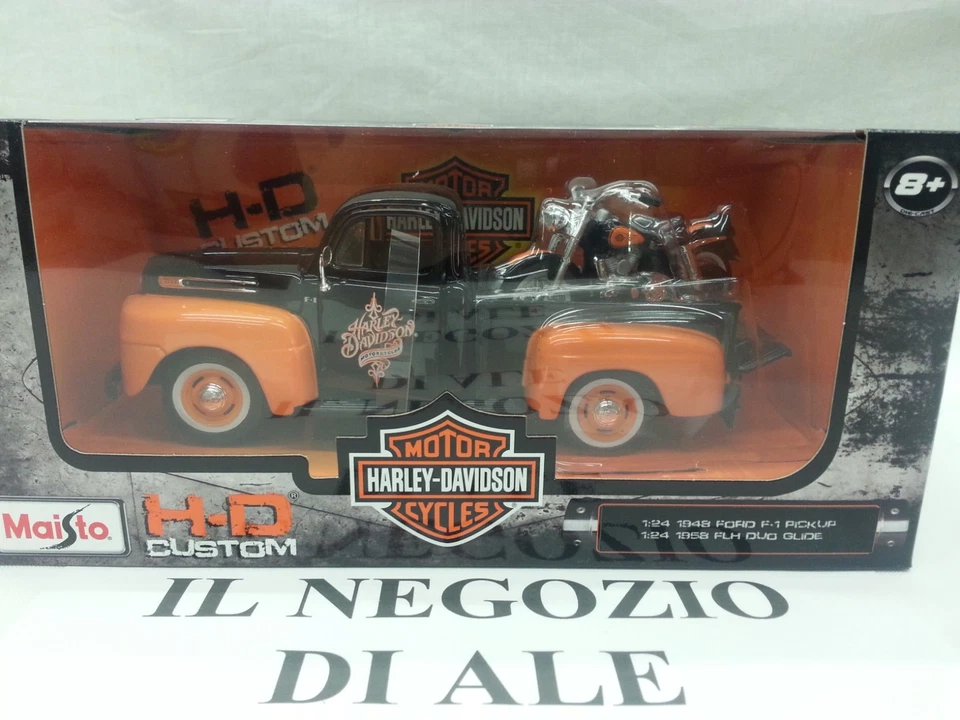 MAISTO MODELLINO "HD CUSTOM" 1:24 1948 FORD F-1 PICKUP+1:24 1958 FLH DUG GLIDE   - Immagine 2 di 4