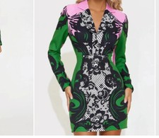 Malone Collared Micro Mini Dress Green Combo