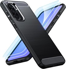 Case, For Samsung Galaxy A36 5G Carbon Gel Phone Cover & Glass Screen Protector