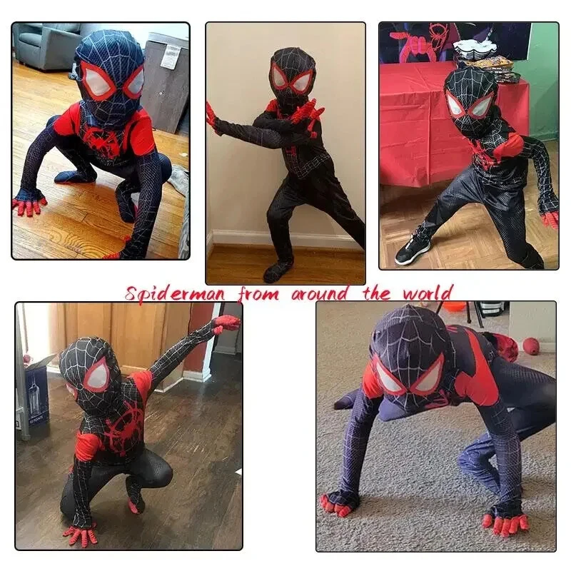 Kids Boys Spiderman Costume Into the Spider-Verse Miles Morales Cosplay Jumpsuit Foto 4 de 4